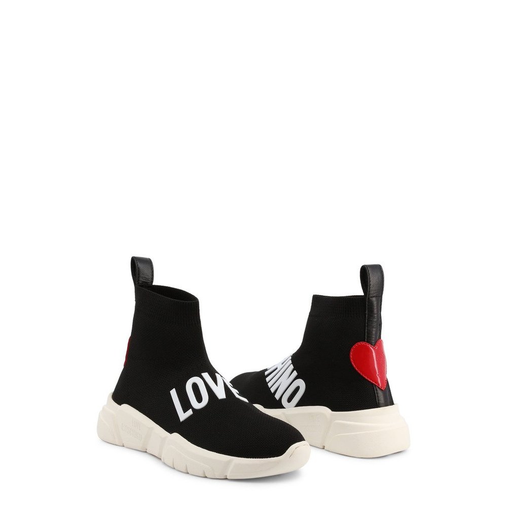 Love Moschino Black Sock-Style Sneakers with Red Heart